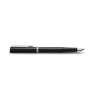 Waterman Impression penna stilografica, lacca nera, anello decorativo cromato, pennino medio, inchiostro blu, confezione regalo 2225497