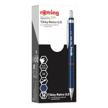 Rotring Tikky Retro matita meccanica 0,5 mm, anelli decorativi cromati blu 2202566