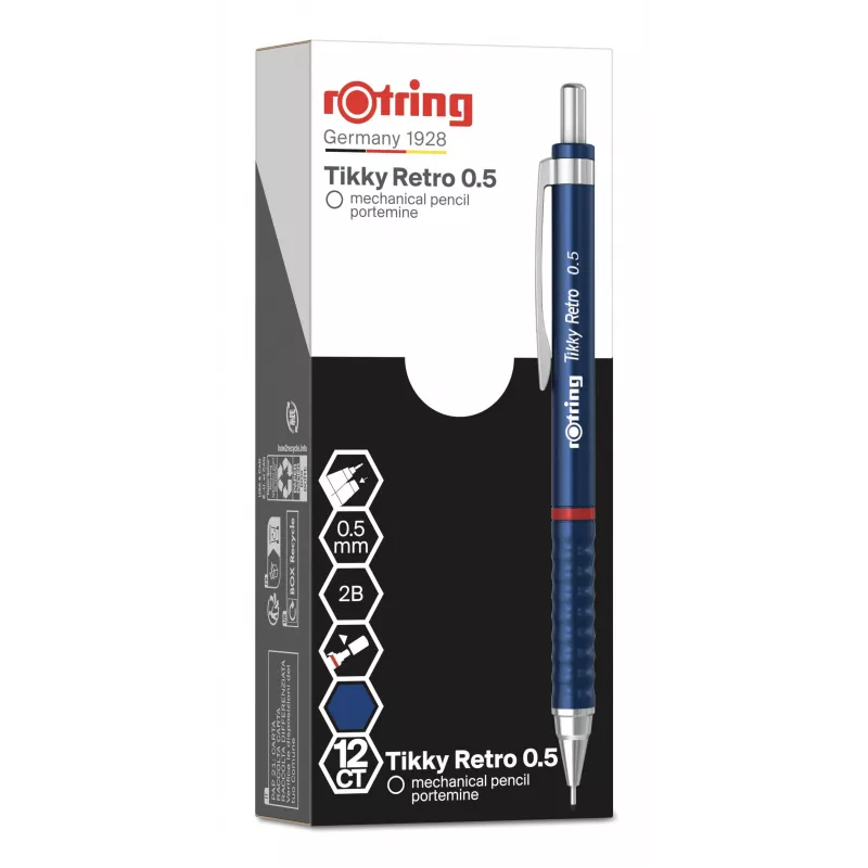 Rotring Tikky Retro matita meccanica 0,5 mm, anelli decorativi cromati blu 2202566