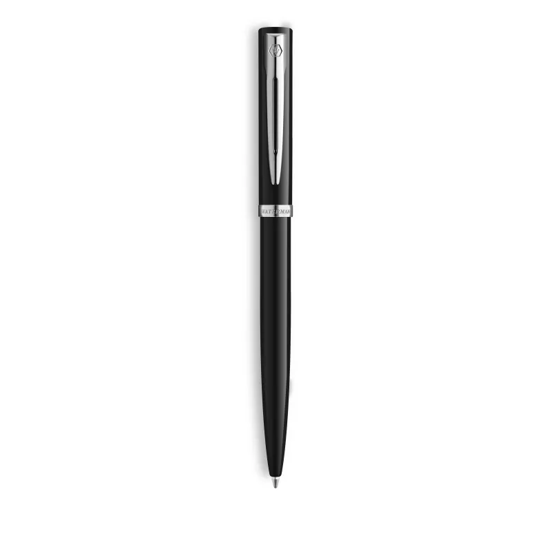 Waterman Impression penna a sfera – lacca nera, anello decorativo cromato, blu medio 2225498