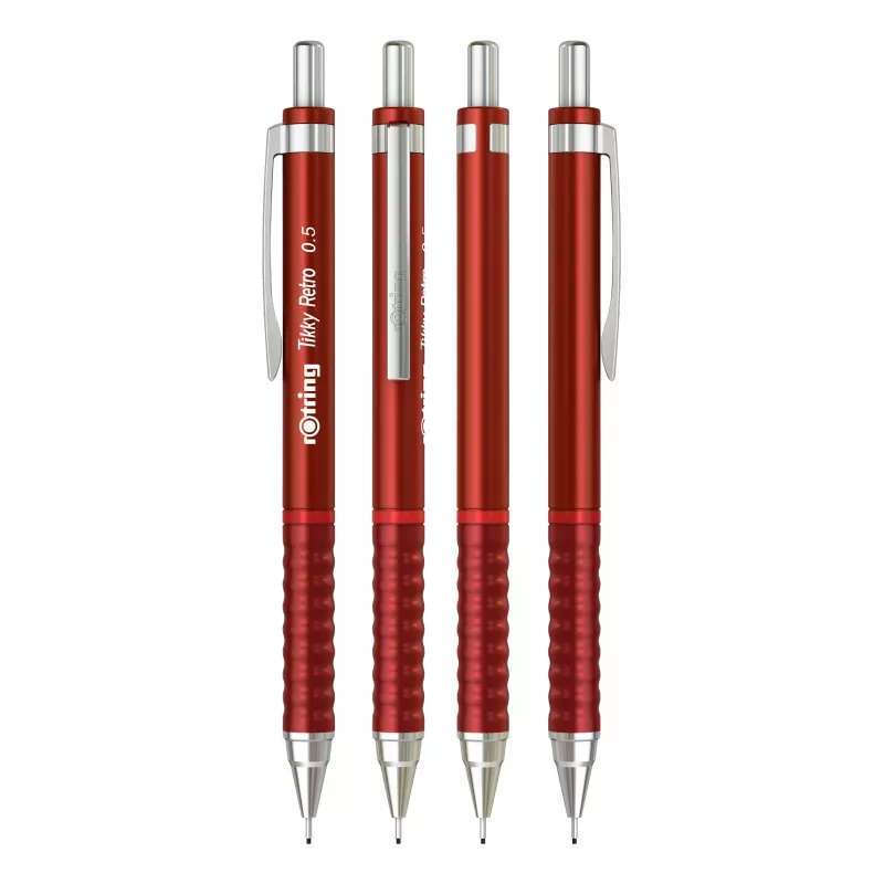 Rotring Tikky Retro matita meccanica 0,5 mm rossa punta cromata impugnatura in gomma 2202568