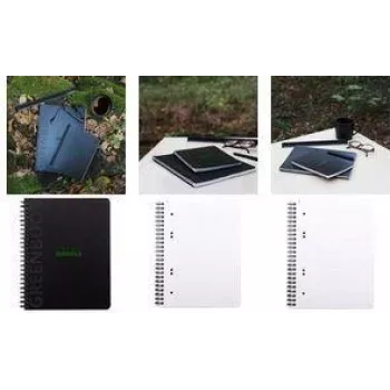 RHODIA GREENBOOK blocco college, DIN A5+, a righe, copertina nera in materiale riciclato, 80 fogli, 4 fori, microperforato 119915C