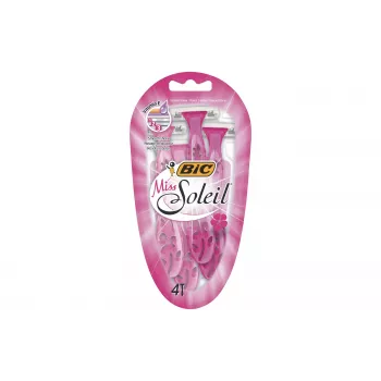 BIC Miss Soleil rasoi monouso per donna, 4 pezzi, lama tripla con striscia lubrificante all'aloe vera e vitamina E, testina mobile, colori pastello assortiti 8897253