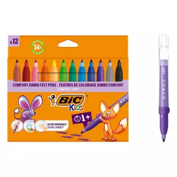 BIC KIDS Comfort Jumbo pennarelli, colori assortiti, confezione da 12, punta 1,4 mm, lavabili 517250