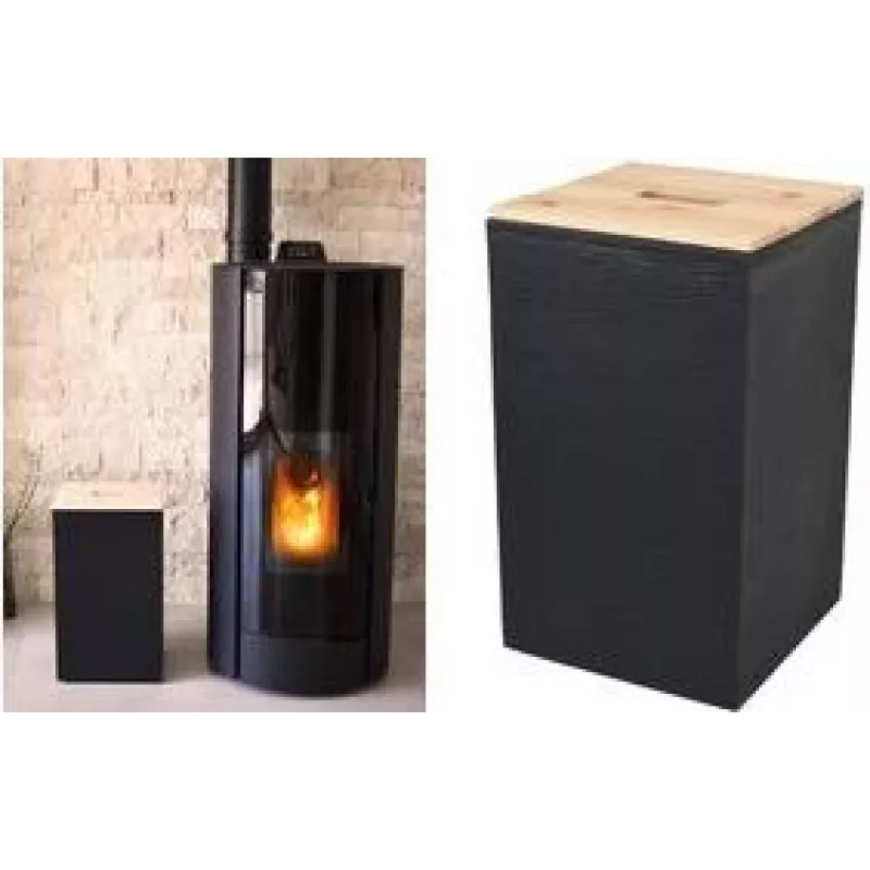 EDA contenitore per pellet 36 L nero in plastica con coperchio in legno, capacità 20 kg 010481 NO