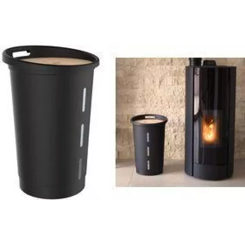 EDA scatola contenitore per pellet, 38 litri, plastica nera con coperchio in legno, capacità 20 kg – 1 pezzo (010478 NO)