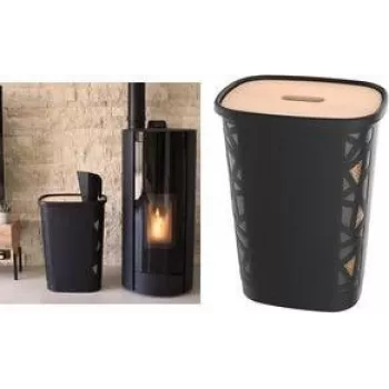 EDA scatola contenitore per pellet, 70 litri, plastica nera con coperchio in legno, capacità 45 kg 010482 NO SX4