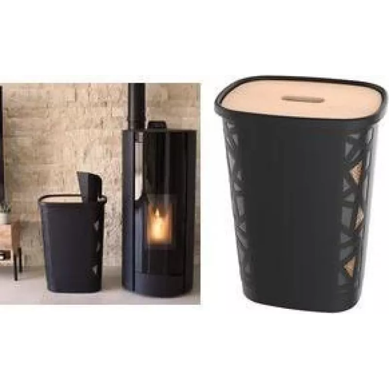 EDA scatola contenitore per pellet, 70 litri, plastica nera con coperchio in legno, capacità 45 kg 010482 NO SX4
