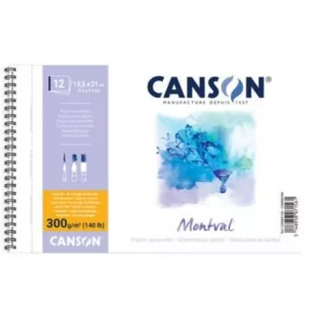 Canson Montval blocco acquerello, 135 x 210 mm, 300 g/m², 12 fogli, grana fine, rilegatura a spirale, microforato C200807156