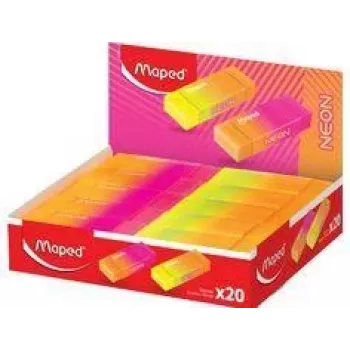 Maped NEON gomme in plastica display, 20 pezzi, arancione neon e rosa neon, a bassa polverosità, senza ftalati, senza PVC 121901