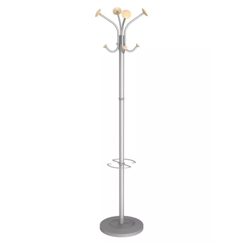MAUL Stily appendiabiti con portombrelli, argento, ganci in legno, 8 ganci, 1750 mm 9403270