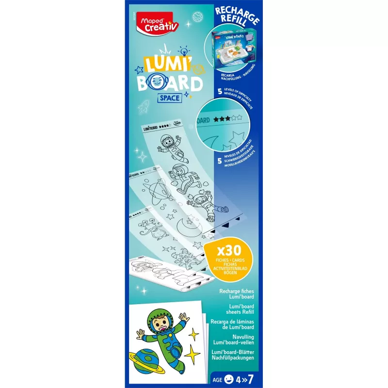 Maped Creativ LUMI BOARD Space ricarica - 35 fogli trasparenti e a tema per tavoli luminosi LED 907097