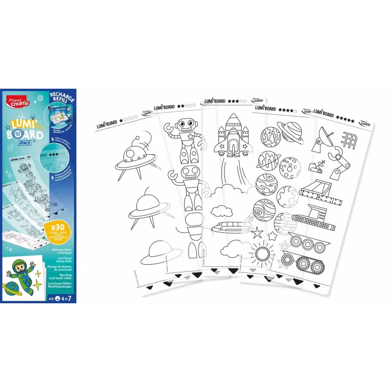 Maped Creativ LUMI BOARD Space ricarica - 35 fogli trasparenti e a tema per tavoli luminosi LED 907097