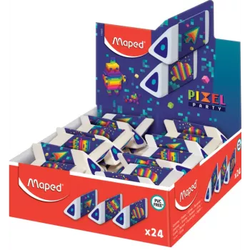 Maped Pyramide PIXEL PARTY gomma in plastica, bianco, senza ftalati e PVC, sezione triangolare, espositore da 24 119523