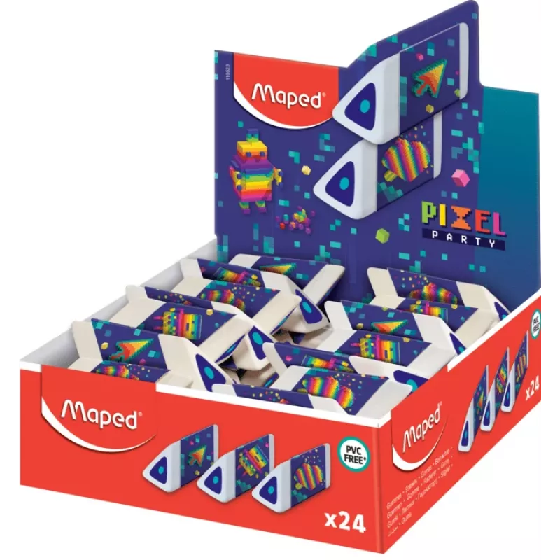 Maped Pyramide PIXEL PARTY gomma in plastica, bianco, senza ftalati e PVC, sezione triangolare, espositore da 24 119523