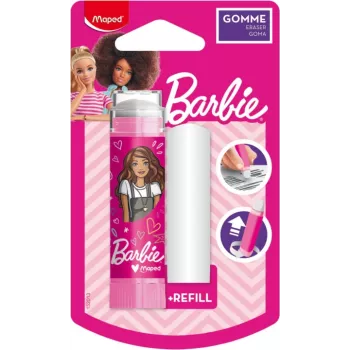 Maped Barbie gomma in plastica con ricarica, formato rossetto, sistema girevole estraibile, 1 set 152013