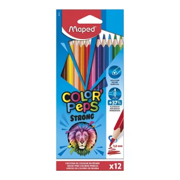 Maped COLOR'PEPS STRONG matite colorate triangolari, 12 colori diversi, mina antirottura 3,2 mm, astuccio in cartone 862712