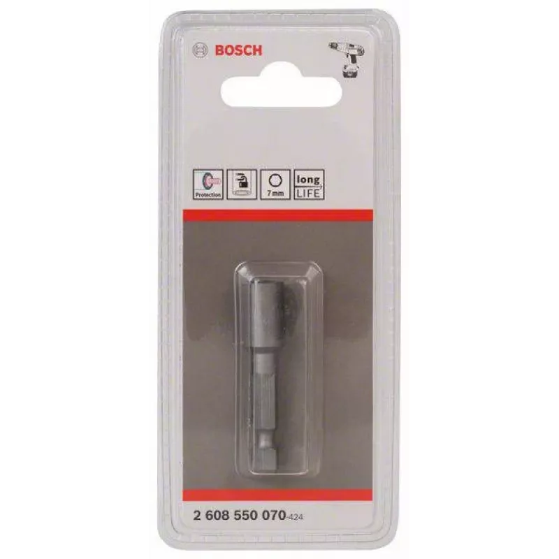Bosch inserto a bussola 1/4 inch attacco 7 mm esagonale 50 mm lunghezza acciaio cromo-vanadio 2608550070