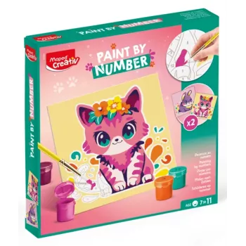 Maped Creativ set colora per numeri gatto e coniglio - 2 tavole prestampate, colori acrilici, pennelli, da 7 anni 907083