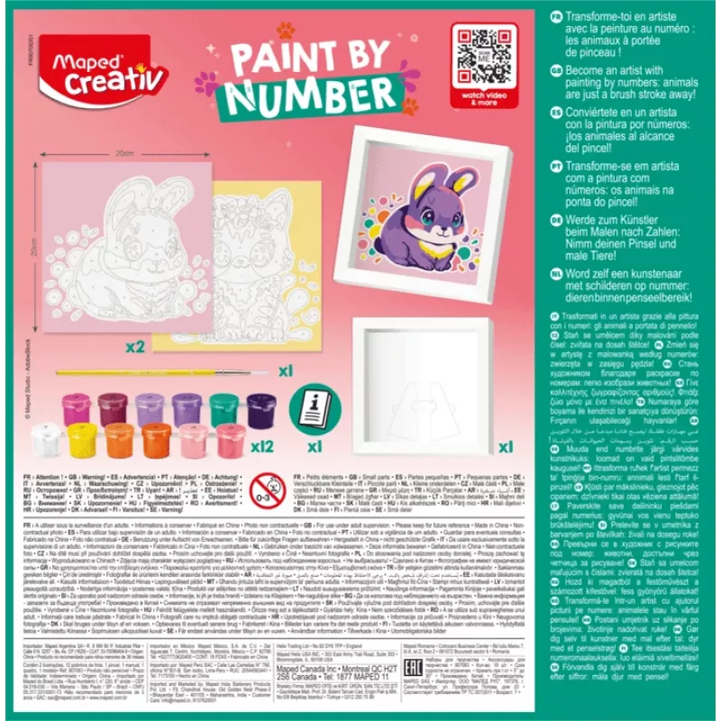 Maped Creativ set colora per numeri gatto e coniglio - 2 tavole prestampate, colori acrilici, pennelli, da 7 anni 907083