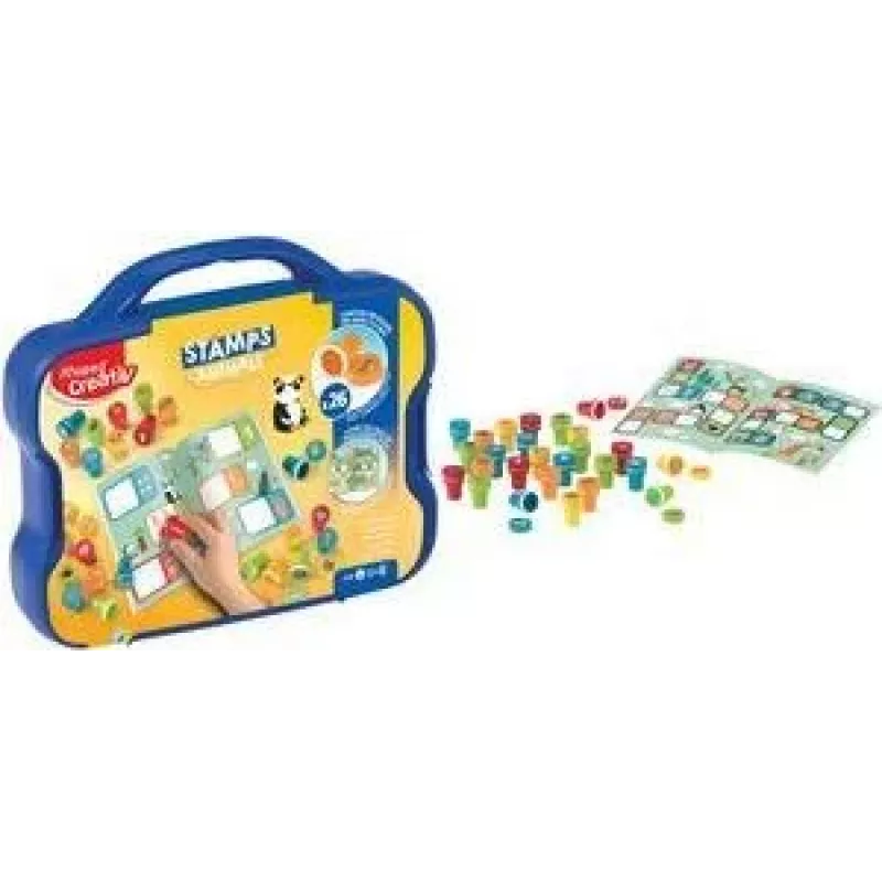 Set di timbri Maped Creativ con motivi animali, autoinchiostranti, 15 timbri, custodia in plastica 907090