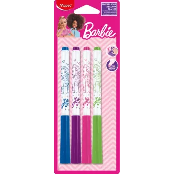 Maped Barbie pennarelli per lavagna bianca, confezione da 4, punta tonda 1,5 mm, cancellabili a secco inodori, colori assortiti 741301