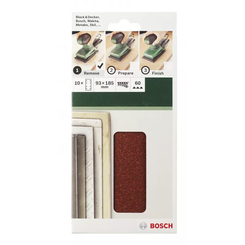 Bosch 2609256A80 fogli abrasivi con velcro, 185 x 93 mm, grana 40, confezione da 10