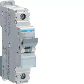Hager NBN113 interruttore automatico magnetotermico 1P 13A curva B 10kA (MCB), 1 modulo