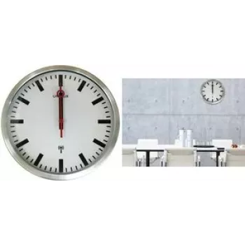 UNILUX STATION orologio da parete radiocontrollato, 350 mm, stile stazione ferroviaria argento, lancette nere quadrate 400124567