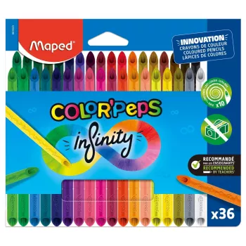 Maped COLOR'PEPS INFINITY matite colorate triangolari, 36 colori diversi, senza legno, 100% nucleo pigmentato, durata 10 volte superiore, astuccio ergonomico 861623