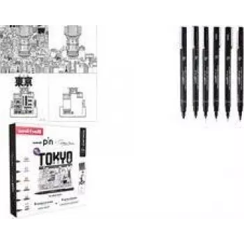 Set creativo 6 fineliner uni-ball PIN TOKYO, inchiostro pigmentato resistente all'acqua, punte con supporto metallico (CF PIN/6 001)