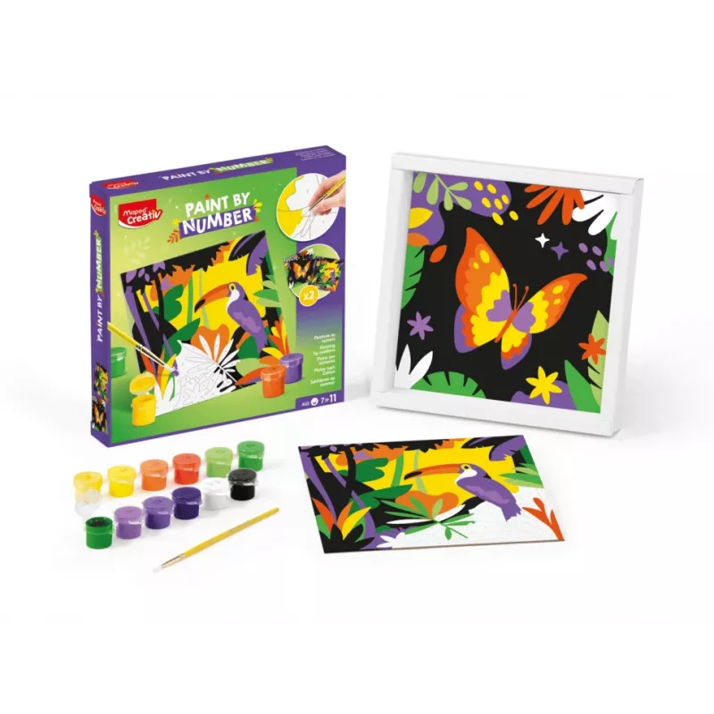Maped Creativ set colora con i numeri - pappagallo e farfalla, 2 soggetti, 10 colori acrilici, dai 7 anni 907085