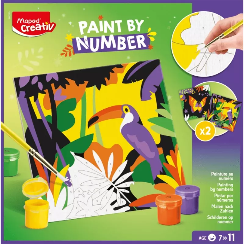 Maped Creativ set colora con i numeri - pappagallo e farfalla, 2 soggetti, 10 colori acrilici, dai 7 anni 907085
