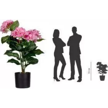 PAPERFLOW ortensia artificiale, rosa, 550 mm, fiori e foglie in poliestere, stelo in polietilene, 1 pz (PAHORT55)