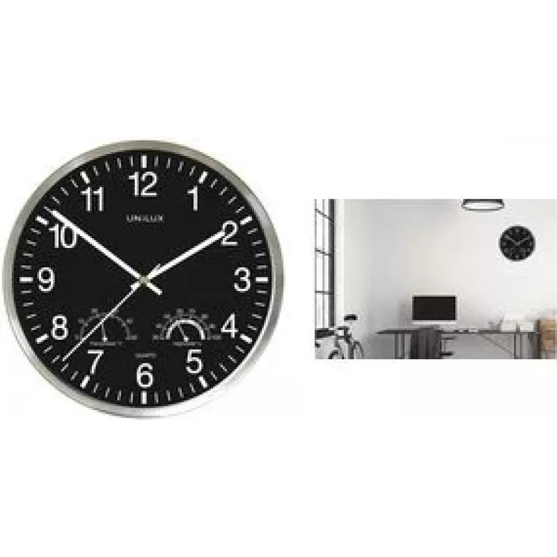 UNILUX WETTY orologio da parete 300 mm nero con termometro e igrometro 400140807