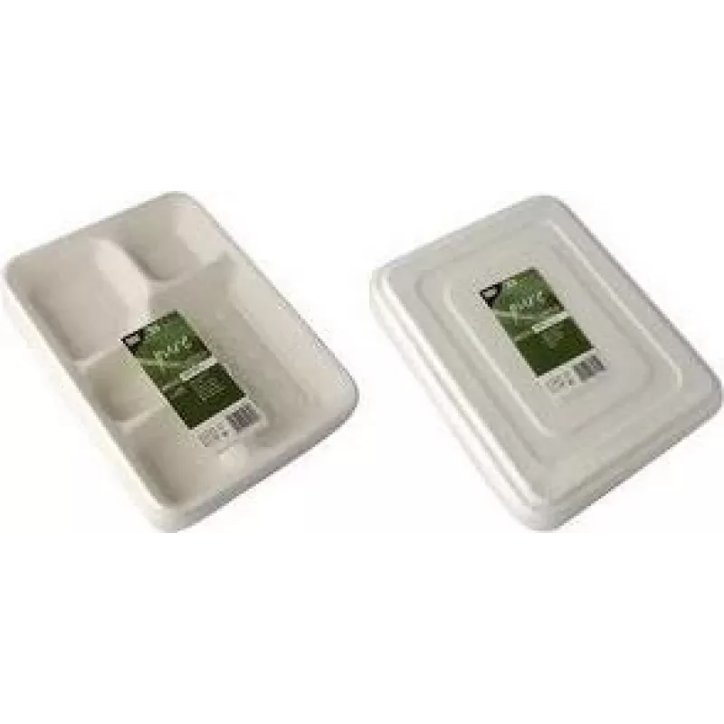 PAPSTAR vaschette menu in canna da zucchero pure, 5 scomparti, 22 x 28,2 cm, bianco, 25 pezzi (89882)