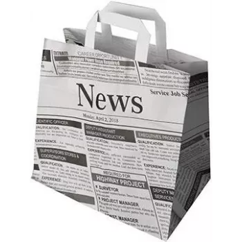 PAPSTAR shopper in carta kraft effetto giornale 260 x 170 x 250 mm, 70 g/m², portata 5 kg, manico integrato, 1 pezzo 87055