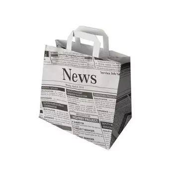 PAPSTAR shopper in carta kraft effetto giornale 260 x 170 x 250 mm, 70 g/m², portata 5 kg, manico integrato, 1 pezzo 87055