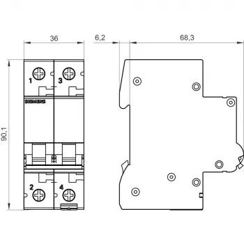 Siemens SENTRON 5SL62067 MCB 2 poli C 6A 6kA 230/400V AC