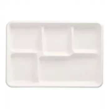 PAPSTAR Vassoio menù in canna da zucchero pure, 5 scomparti, bianco, compostabile, 1 pezzo (89881)