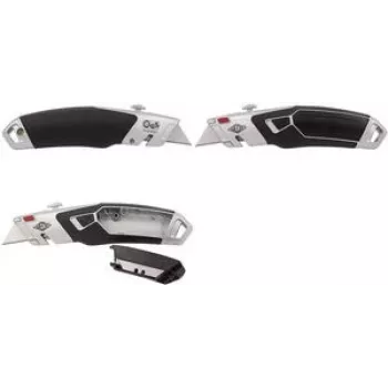 WEDO Taglierino di sicurezza Profi Plus II, rientro lama automatico a 3 stadi, argento/nero, 3 profondità di taglio, 1 pezzo (78 851)
