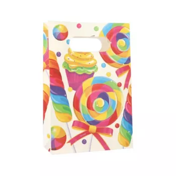 PAPSTAR Candies Party sacchetto di carta con manico, 140 x 210 x 60 mm, fondo a blocco, soffietto laterale, 1 pezzo (88862)