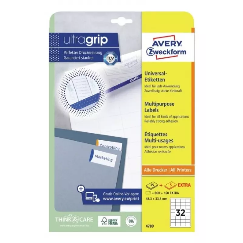 AVERY etichette universali 48,3 x 33,8 mm bianche con tecnologia UltraGrip (confezione da 480) 4789