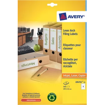 Avery LR4761-25 etichette per fascicoli bianche 61 x 192 mm 100 etichette (25 fogli x 4)