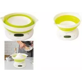 Little Balance LB 8064 bilancia da cucina pieghevole con ciotola, bianco/verde chiaro, 5 kg