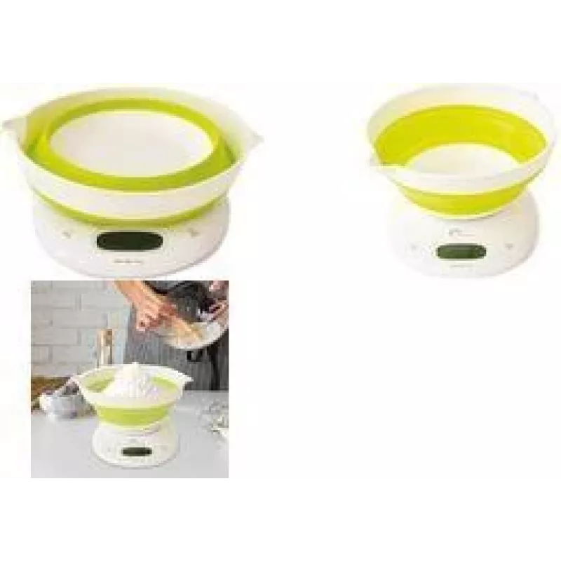 Little Balance LB 8064 bilancia da cucina pieghevole con ciotola, bianco/verde chiaro, 5 kg