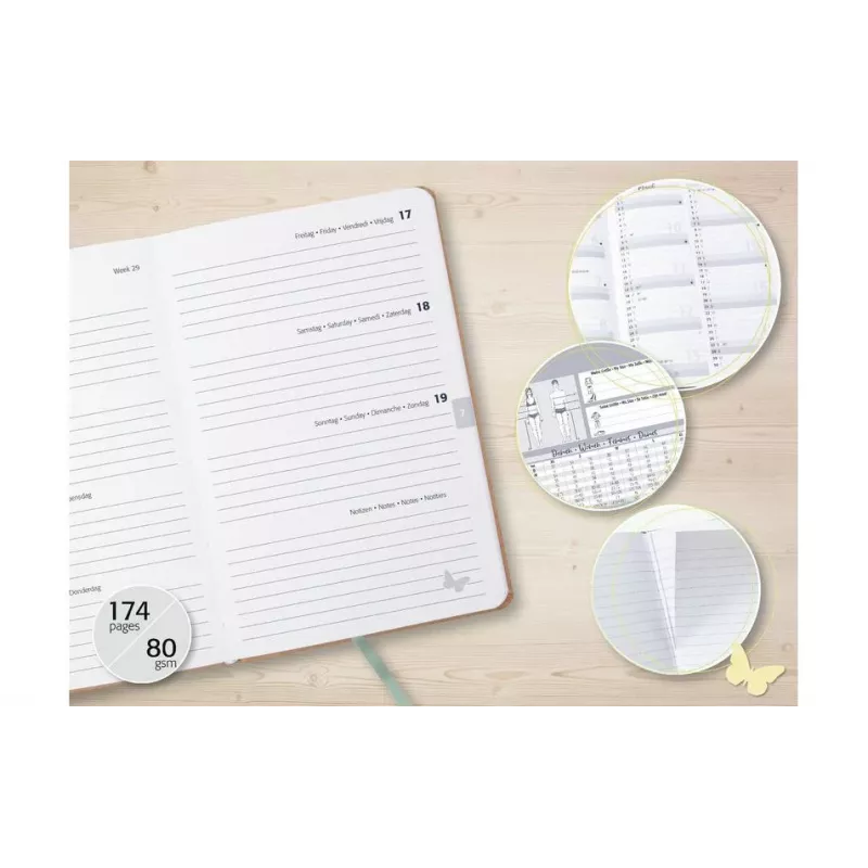 SIGEL agenda settimanale Pure Sparkle Leaves pianta 2026 multicolore - A6 (J6802)