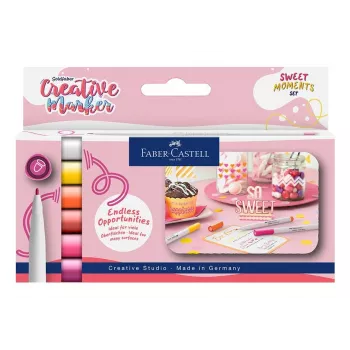 Faber-Castell Goldfaber Creative Marker Set, 6 colori, Sweet Moments, inchiostro a base acqua, inodore, resistente allo sbavamento, doppia punta pennarello e punta tonda, astuccio riutilizzabile 160602