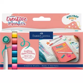 Faber-Castell Goldfaber Creative Marker Set, 6 colori diversi, Holiday Vibes Edition, inchiostro a base acqua, punta pennarello 161013