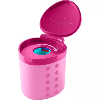 FABER-CASTELL Grippy temperino, rosa con protezione lama, sicurezza bambini, meccanismo a scatto - 1 pezzo (181795)